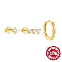 3 Pieces Set Simple Style Geometric Plating Inlay Sterling Silver Turquoise Zircon Earrings sku image 2