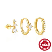 3 Pieces Set Simple Style Geometric Plating Inlay Sterling Silver Turquoise Zircon Earrings sku image 9