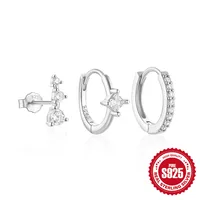 3 Pieces Set Simple Style Geometric Plating Inlay Sterling Silver Turquoise Zircon Earrings sku image 10