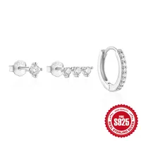 3 Pieces Set Simple Style Geometric Plating Inlay Sterling Silver Turquoise Zircon Earrings sku image 3