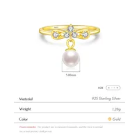 14K Gold Plated 925 Sterling Silver Artificial Pearls Zircon Bow Knot Charm Rings main image 4
