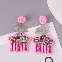 1 Pair IG Style Casual Letter Cake Beaded Handmade Inlay Plastic Seed Bead Rhinestones Drop Earrings main image 5