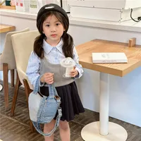 Unisex Medium Denim Solid Color Vintage Style Streetwear Bucket Lock Clasp Crossbody Bag main image 5