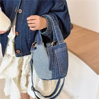 Unisex Medium Denim Solid Color Vintage Style Streetwear Bucket Lock Clasp Crossbody Bag main image 2