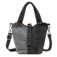 Unisex Medium Denim Solid Color Vintage Style Streetwear Bucket Lock Clasp Crossbody Bag main image 3