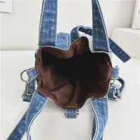 Unisex Medium Denim Solid Color Vintage Style Streetwear Bucket Lock Clasp Crossbody Bag main image 4