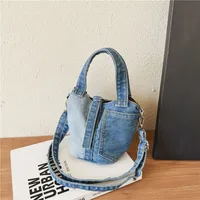 Unisex Medium Denim Solid Color Vintage Style Streetwear Bucket Lock Clasp Crossbody Bag sku image 1