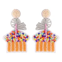 1 Pair IG Style Casual Letter Cake Beaded Handmade Inlay Plastic Seed Bead Rhinestones Drop Earrings sku image 3