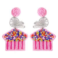 1 Pair IG Style Casual Letter Cake Beaded Handmade Inlay Plastic Seed Bead Rhinestones Drop Earrings sku image 2