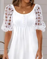 Women's Regular Dress Simple Style Round Neck Lace Short Sleeve Solid Color Midi Dress Holiday Daily main image 3