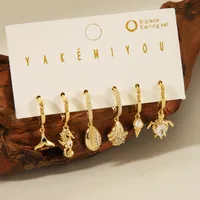 Copper 14K Gold Plated Casual Inlay Tortoise Hippocampus Fish Tail Artificial Pearls Zircon Ear Studs main image 1