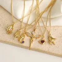 Copper 18K Gold Plated IG Style Simple Style Inlay Gesture Heart Shape Wings Zircon Pendant Necklace main image 1
