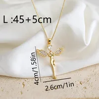 Copper 18K Gold Plated IG Style Simple Style Inlay Gesture Heart Shape Wings Zircon Pendant Necklace sku image 3