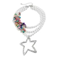 Retro Ethnic Style Star Artificial Pearl Alloy Turquoise Beaded Women's Three Layer Necklace sku image 15