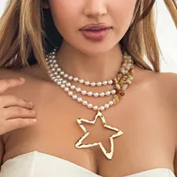 Retro Ethnic Style Star Artificial Pearl Alloy Turquoise Beaded Women's Three Layer Necklace sku image 6