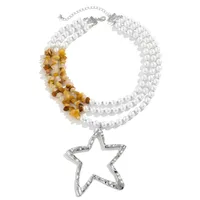 Retro Ethnic Style Star Artificial Pearl Alloy Turquoise Beaded Women's Three Layer Necklace sku image 12