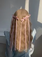 Ballet Style Double Bow Barrettes Korean Long Streamer Sweet Ribbon Braided Hair Headwear Versatile Multi-Color Hairpin sku image 2