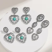 1 Pair Retro Heart Shape Inlay Zinc Alloy Turquoise Drop Earrings main image 1