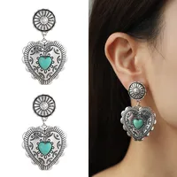 1 Pair Retro Heart Shape Inlay Zinc Alloy Turquoise Drop Earrings main image 3