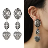 1 Pair Retro Heart Shape Inlay Zinc Alloy Turquoise Drop Earrings main image 4