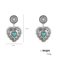 1 Pair Retro Heart Shape Inlay Zinc Alloy Turquoise Drop Earrings sku image 1