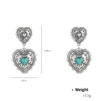 1 Pair Retro Heart Shape Inlay Zinc Alloy Turquoise Drop Earrings sku image 2