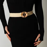Elegant Business Simple Style Solid Color Alloy Fabric Metal Button Women's Woven Belts main image 5