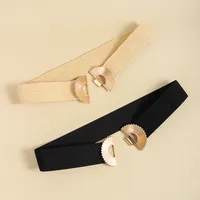 Elegant Business Simple Style Solid Color Alloy Fabric Metal Button Women's Woven Belts main image 9