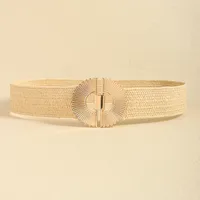 Elegant Business Simple Style Solid Color Alloy Fabric Metal Button Women's Woven Belts sku image 1