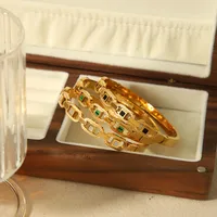 Simple Style Commute Geometric 304 Stainless Steel 18K Gold Plated Glass Bangle In Bulk main image 2