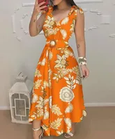 Women's Swing Dress Simple Style V Neck Printing Zipper Sleeveless Printing Maxi Long Dress Travel Selfie main image 1