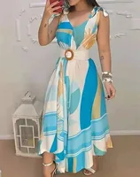 Women's Swing Dress Simple Style V Neck Printing Zipper Sleeveless Printing Maxi Long Dress Travel Selfie main image 2