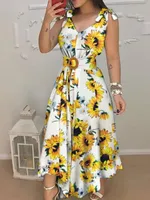 Women's Swing Dress Simple Style V Neck Printing Zipper Sleeveless Printing Maxi Long Dress Travel Selfie main image 3