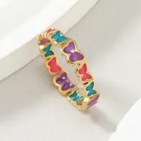 Stainless Steel Sweet Butterfly Enamel Plating Rings main image 3