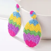 1 Pair Retro Geometric Colorful Egg Beaded Stainless Steel Cloth Glass main image 1