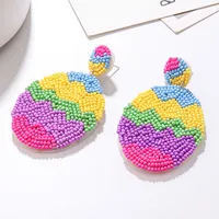 1 Pair Retro Geometric Colorful Egg Beaded Stainless Steel Cloth Glass main image 4