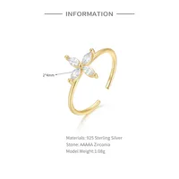 925 Sterling Silver Zircon Moon Flower Butterfly Open Rings main image 6