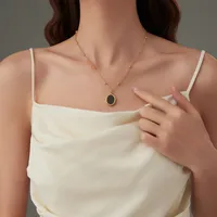 Stainless Steel 18K Gold Plated Elegant Simple Style Oval Inlay Acrylic Pendant Necklace main image 1