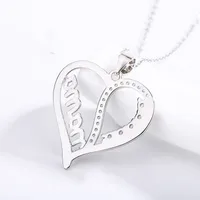 925 Sterling Silver Zircon Cable Chain Hollow Out Inlay Letter Heart Shape Pendant Necklace main image 3