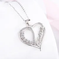 925 Sterling Silver Zircon Cable Chain Hollow Out Inlay Letter Heart Shape Pendant Necklace main image 4