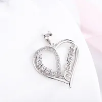 925 Sterling Silver Zircon Cable Chain Hollow Out Inlay Letter Heart Shape Pendant Necklace sku image 2
