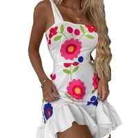 Women's Sheath Dress Streetwear Square Neck Printing Sleeveless Flower Knee-Length Daily Beach Date main image 2