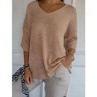 Women's Sweater 3/4 Length Sleeve Sweaters & Cardigans Simple Style Solid Color main image 3