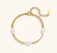 Simple Style Classic Style Solid Color 304 Stainless Steel Titanium Steel 18K Gold Plated Freshwater Pearl Bracelets In Bulk main image 4