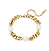 Simple Style Classic Style Solid Color 304 Stainless Steel Titanium Steel 18K Gold Plated Freshwater Pearl Bracelets In Bulk sku image 1