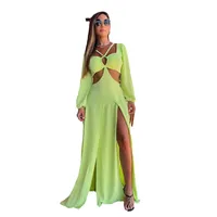 Women's Regular Dress Elegant V Neck Long Sleeve Solid Color Maxi Long Dress Holiday Daily Beach main image 5
