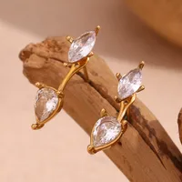 1 Pair Basic Simple Style Classic Style Water Droplets Plating Inlay 304 Stainless Steel Zircon 18K Gold Plated Ear Studs main image 3