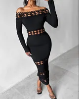 Women's Sheath Dress Sexy Boat Neck Lace Short Sleeve Solid Color Maxi Long Dress Holiday Daily Date sku image 3