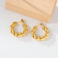 1 Pair Elegant Exaggerated Oversized C Shape Solid Color Twist Hollow Out 304 Stainless Steel 18K Gold Plated Earrings Ear Studs sku image 3