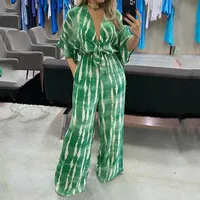 Women's 3/4 Length Sleeve Bodysuits Pocket Vacation Printing sku image 1